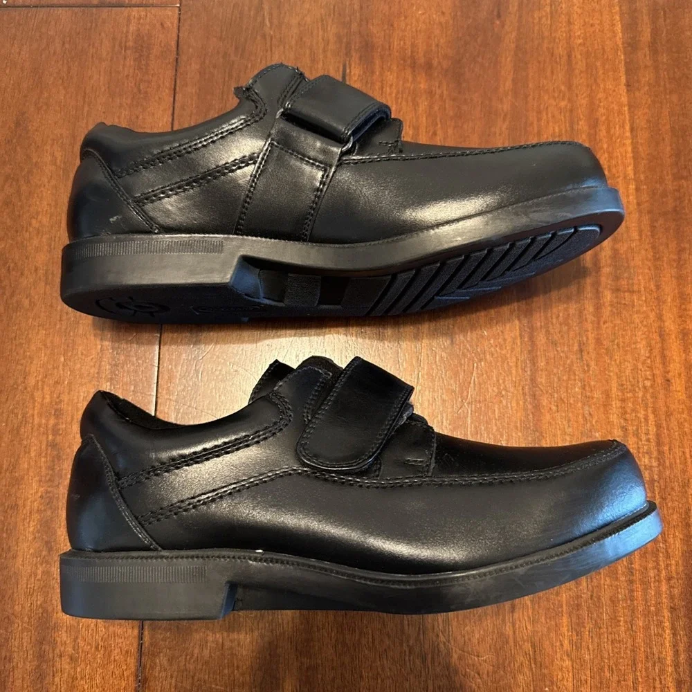 Dr Scholls 478-1C Mens 10 D Black Leather Hook Loop Comfort Walking Shoes